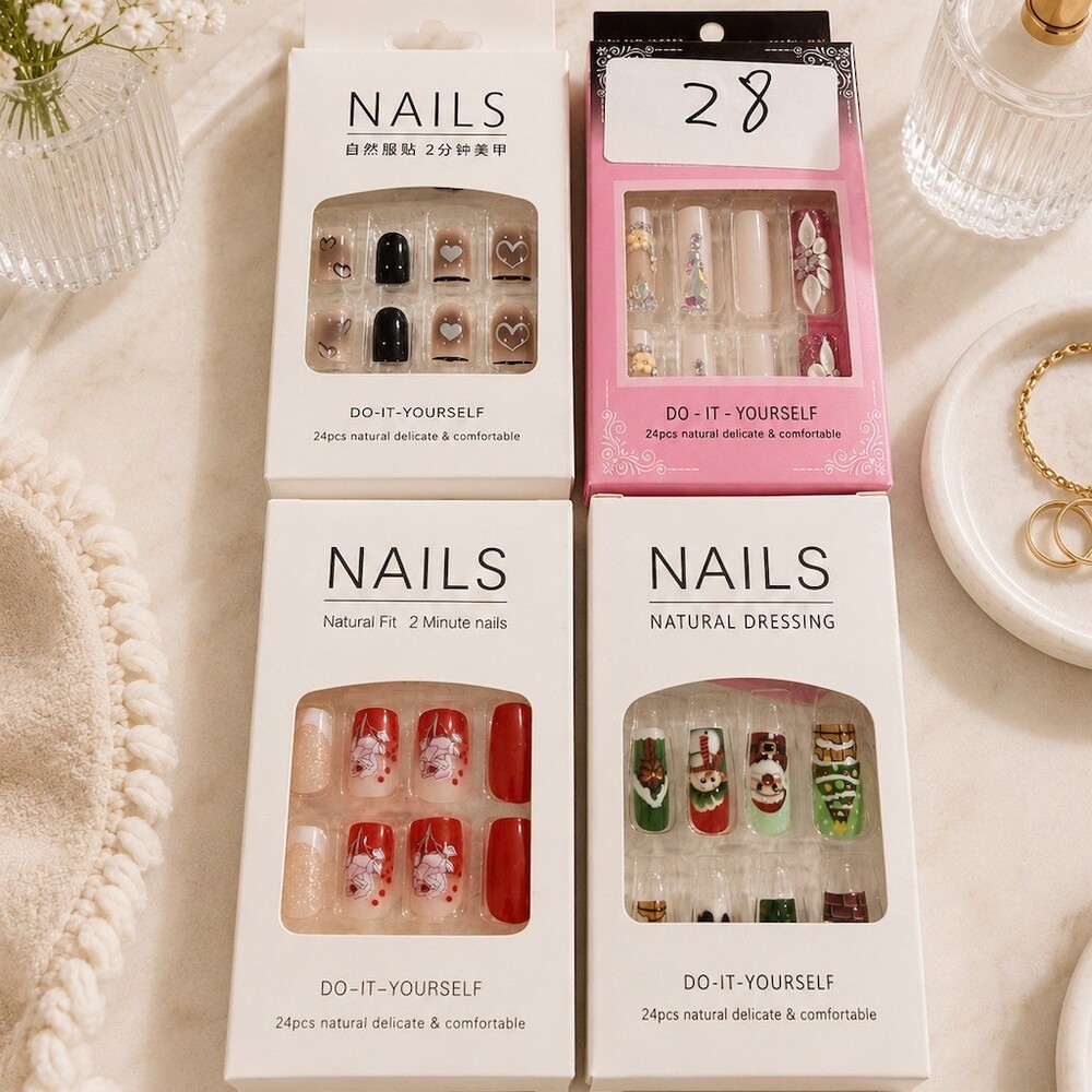 Lot of 4 Press-On Nail Sets 96 Total Nails Multicolor 3D Assorted Designs
